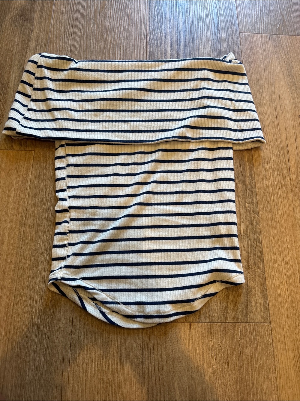 We The Free Cream and Navy Off-Shoulder Striped Top